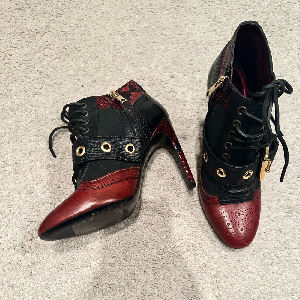 Burberry Black and Red Heeled Boots